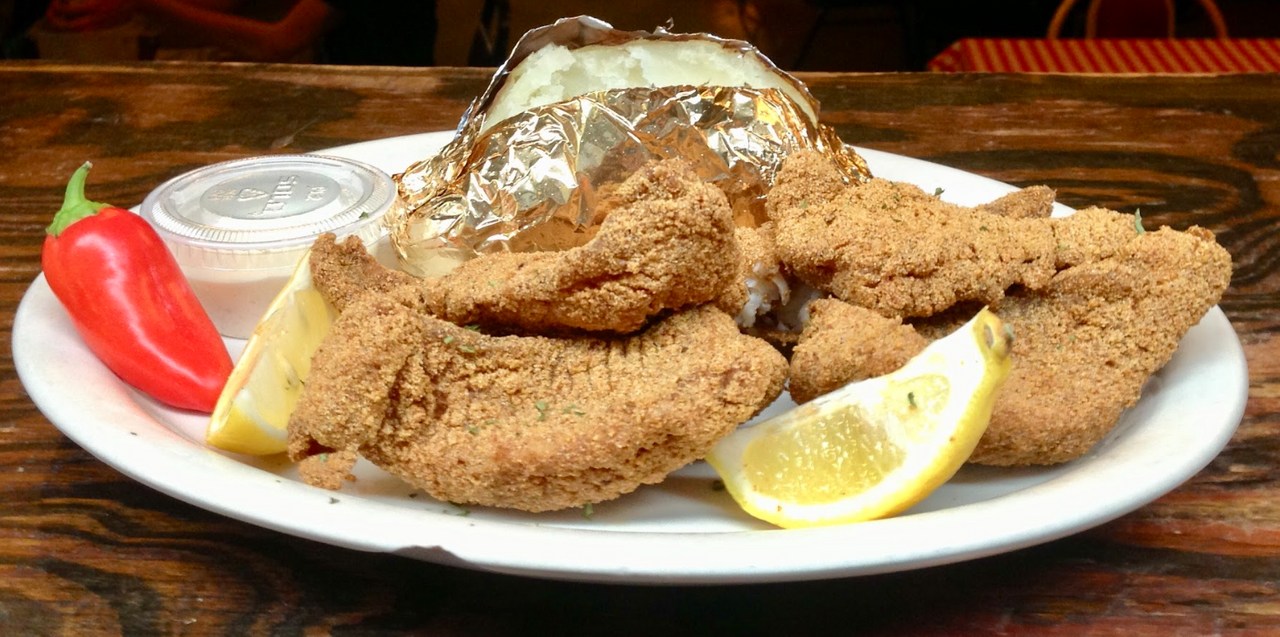 Three catfish filets and house-made tartar sauce